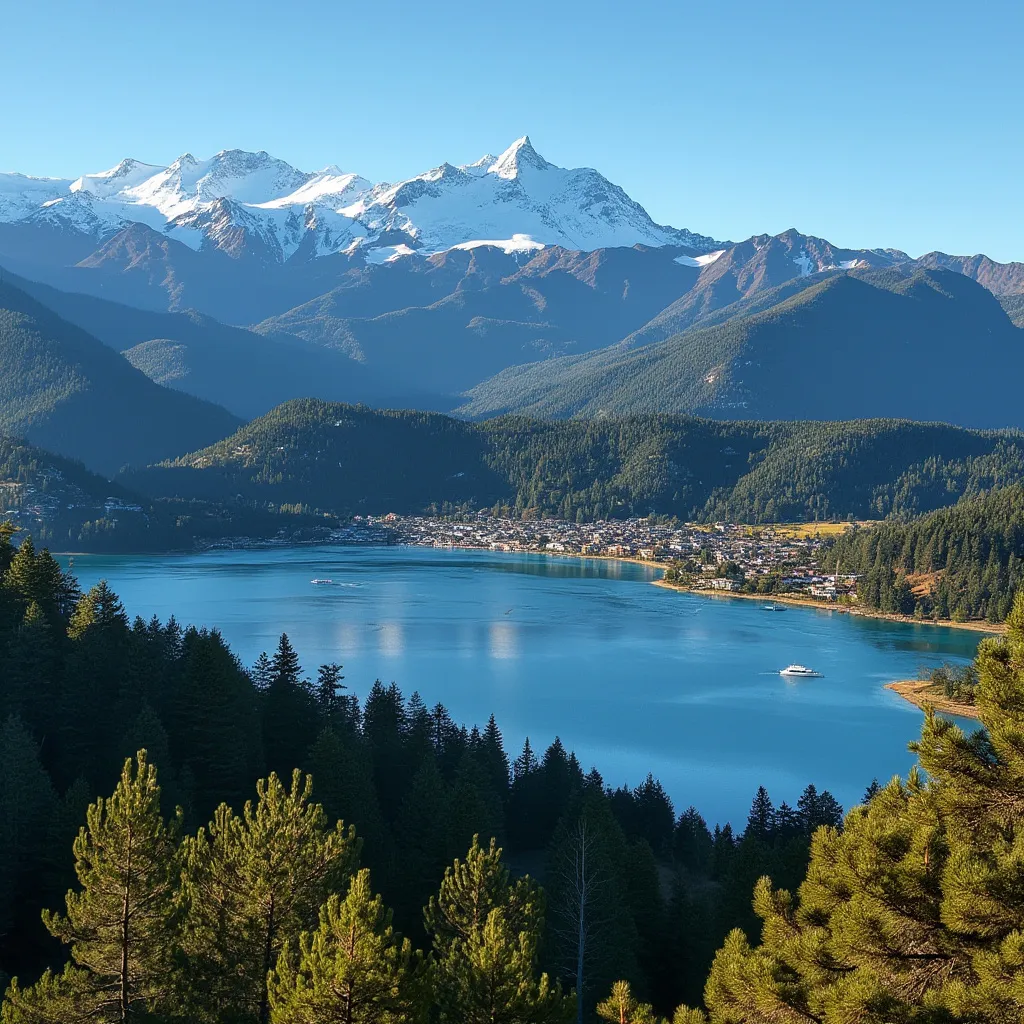 Paisaje de Bariloche con lago y montañas